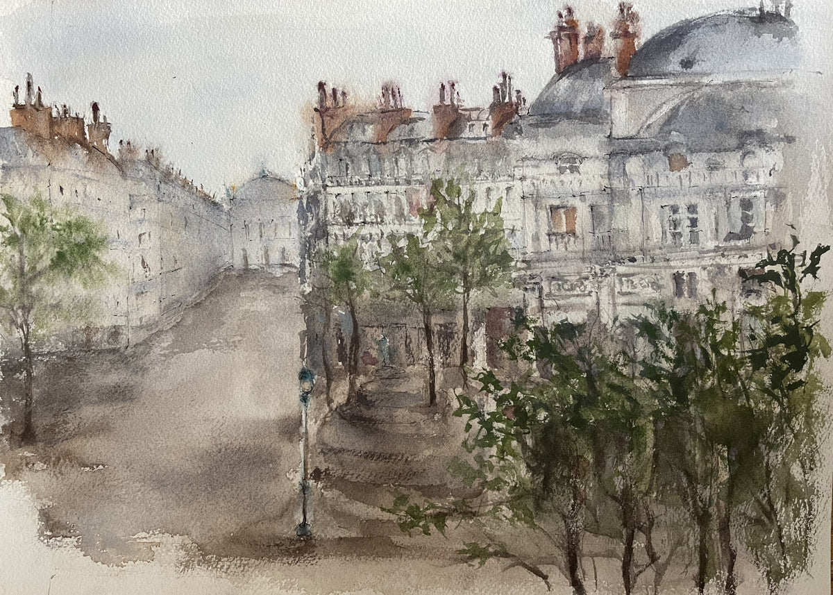 Morning Calm on Place Colette Original watercolor painting