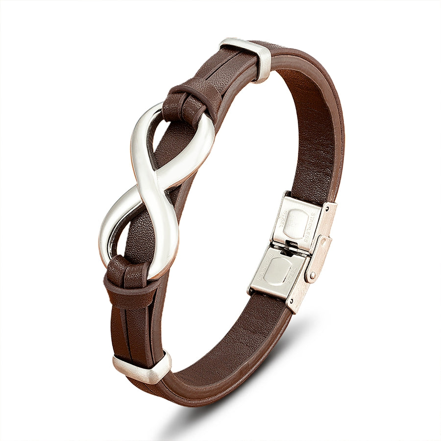 Genuine Leather Mens Bracelet Infinity Symbol