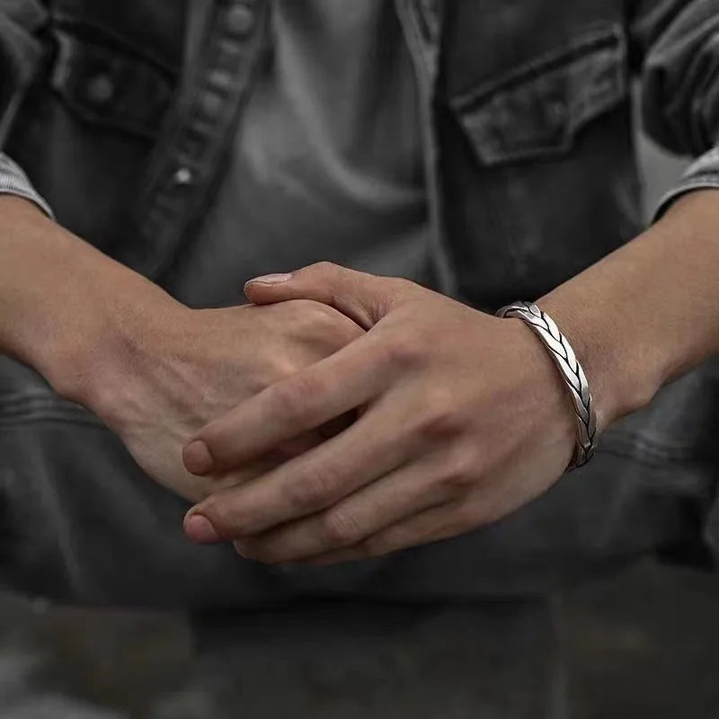 Woven Open Cuff Bracelet S925 Sterling Silver