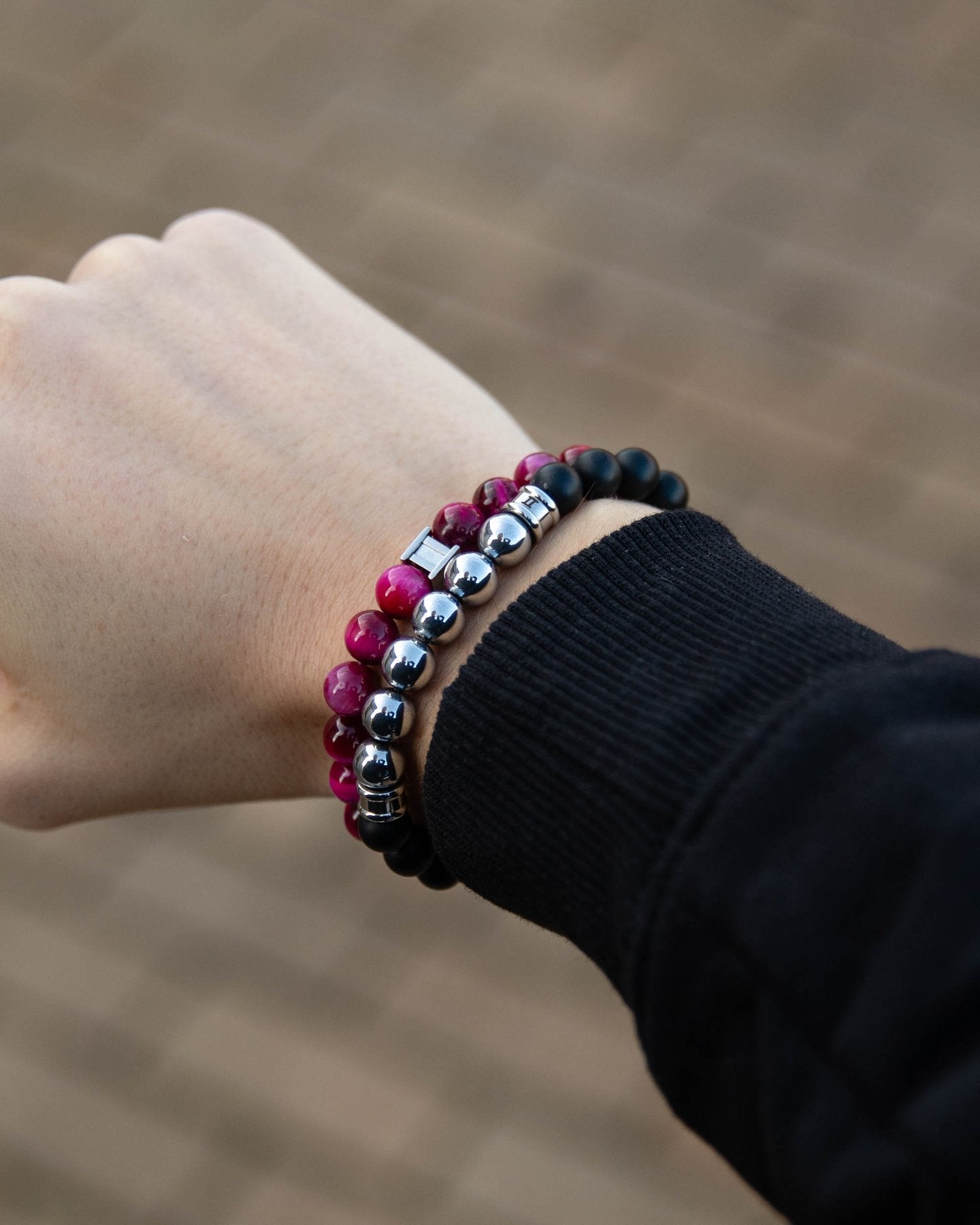 Gemini bracelet Oeil de Tigre Rouge - M 20 cm