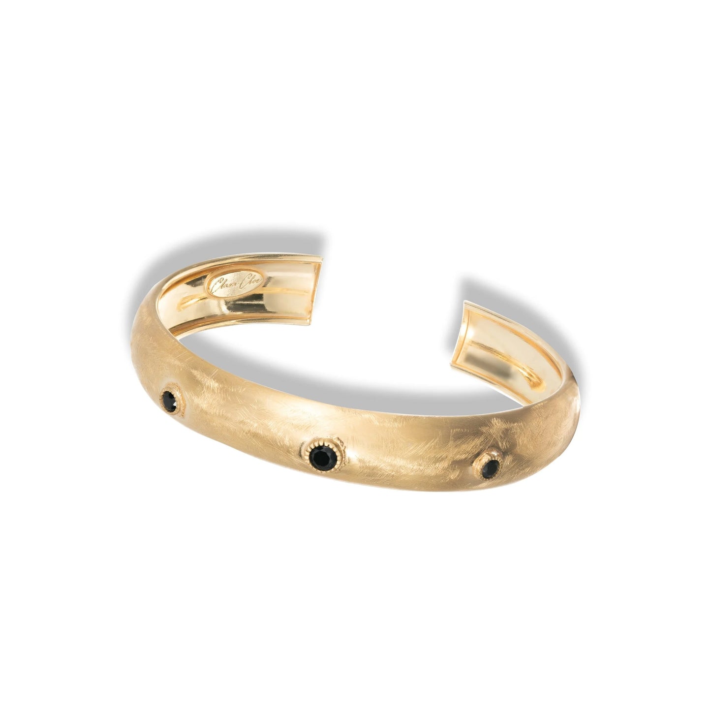 Clara Cloe Kairos Bracelet in Satin-Finished 925 Sterling Silver, 24 kt Gold Plated with Natural Black Zircons