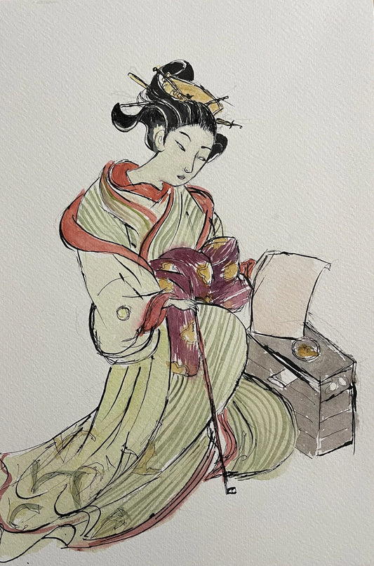 Calligraphed Silence Original watercolor painting