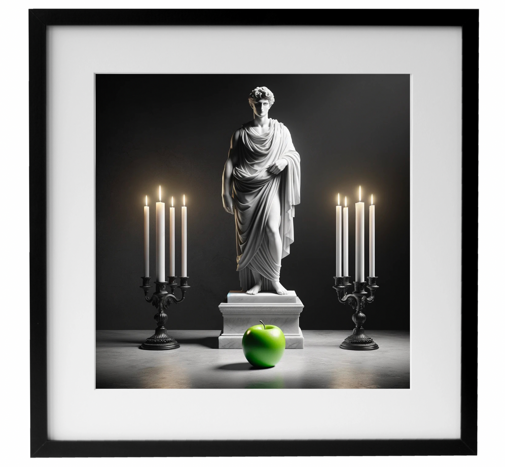 Statue and the green apple artwork