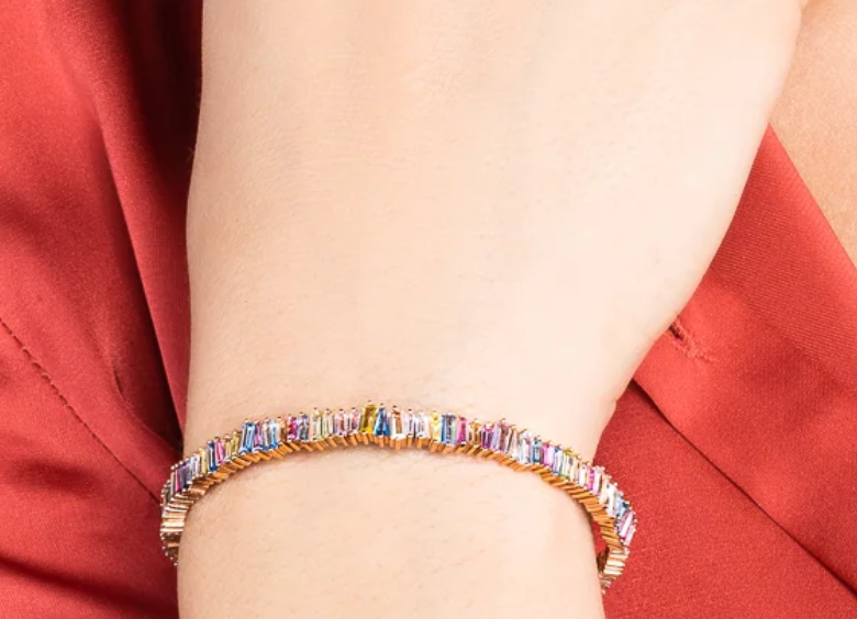 Clara Cloe Mondrian Semi-Rigid Bracelet in 925 sterling silver plated with 18 kt rose gold and multicolor natural stones