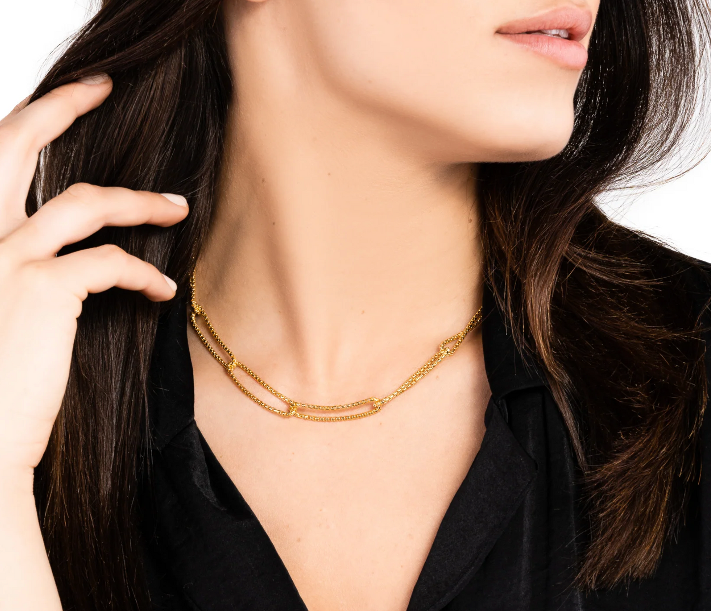 Clara Cloe Mesh Necklace in 925 Sterling Silver, 24 kt Yellow Gold Plated