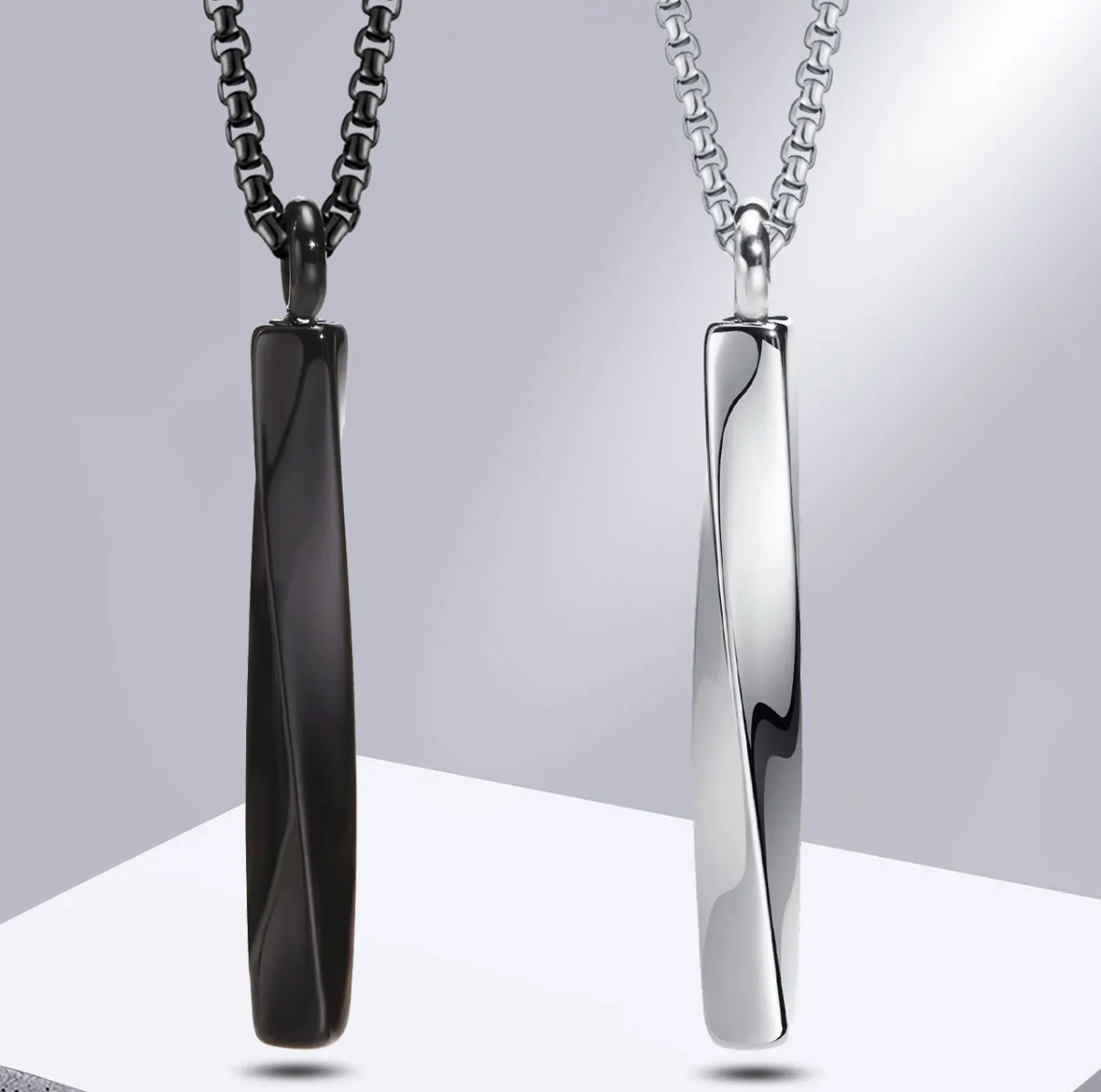 Stainless Steel Mobius Bar Pendant Necklaces for Men