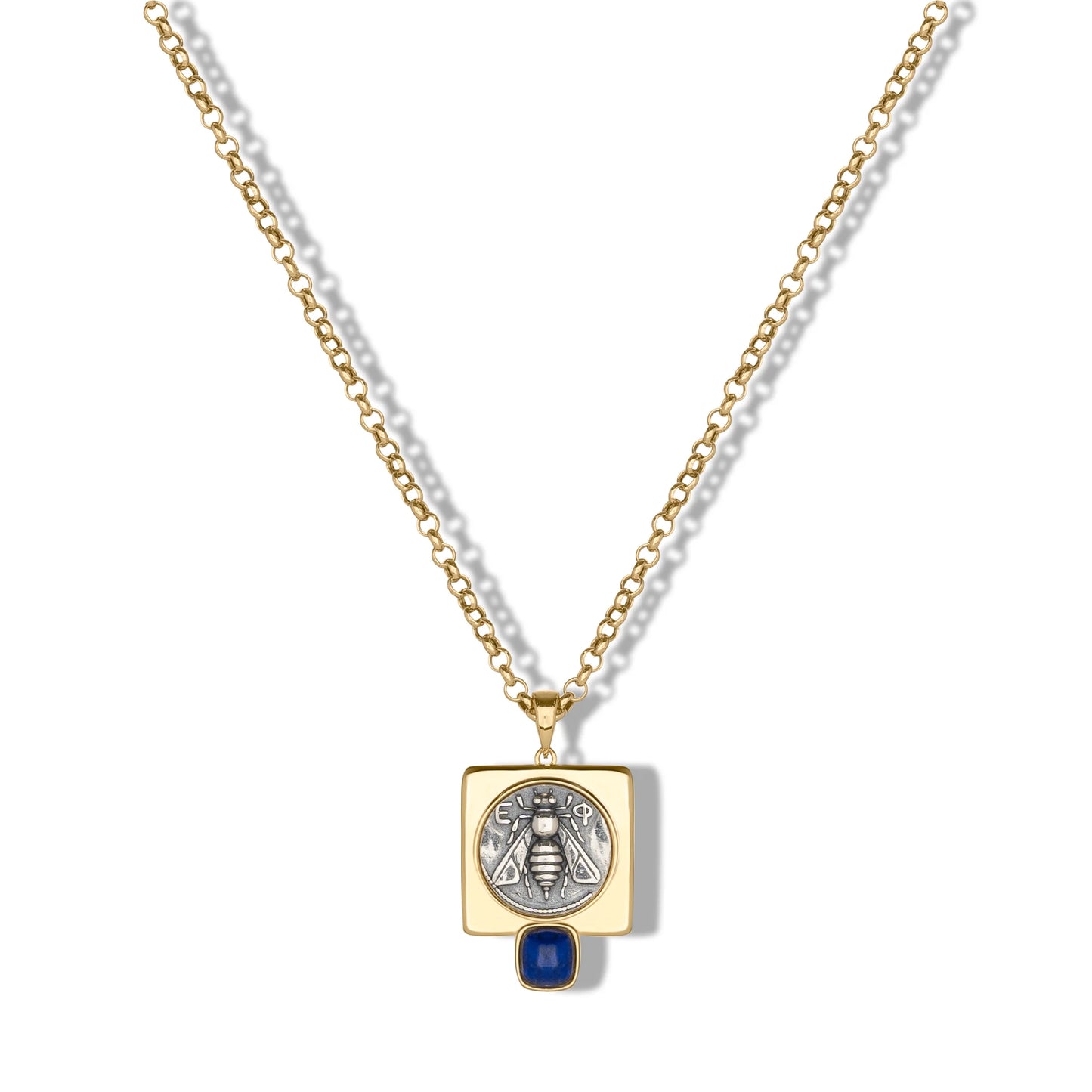 Clara Cloe Denariòs necklace in 925 sterling silver plated with 18 kt yellow gold and natural lapis