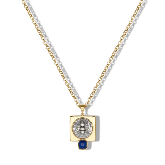 Clara Cloe Denariòs necklace in 925 sterling silver plated with 18 kt yellow gold and natural lapis