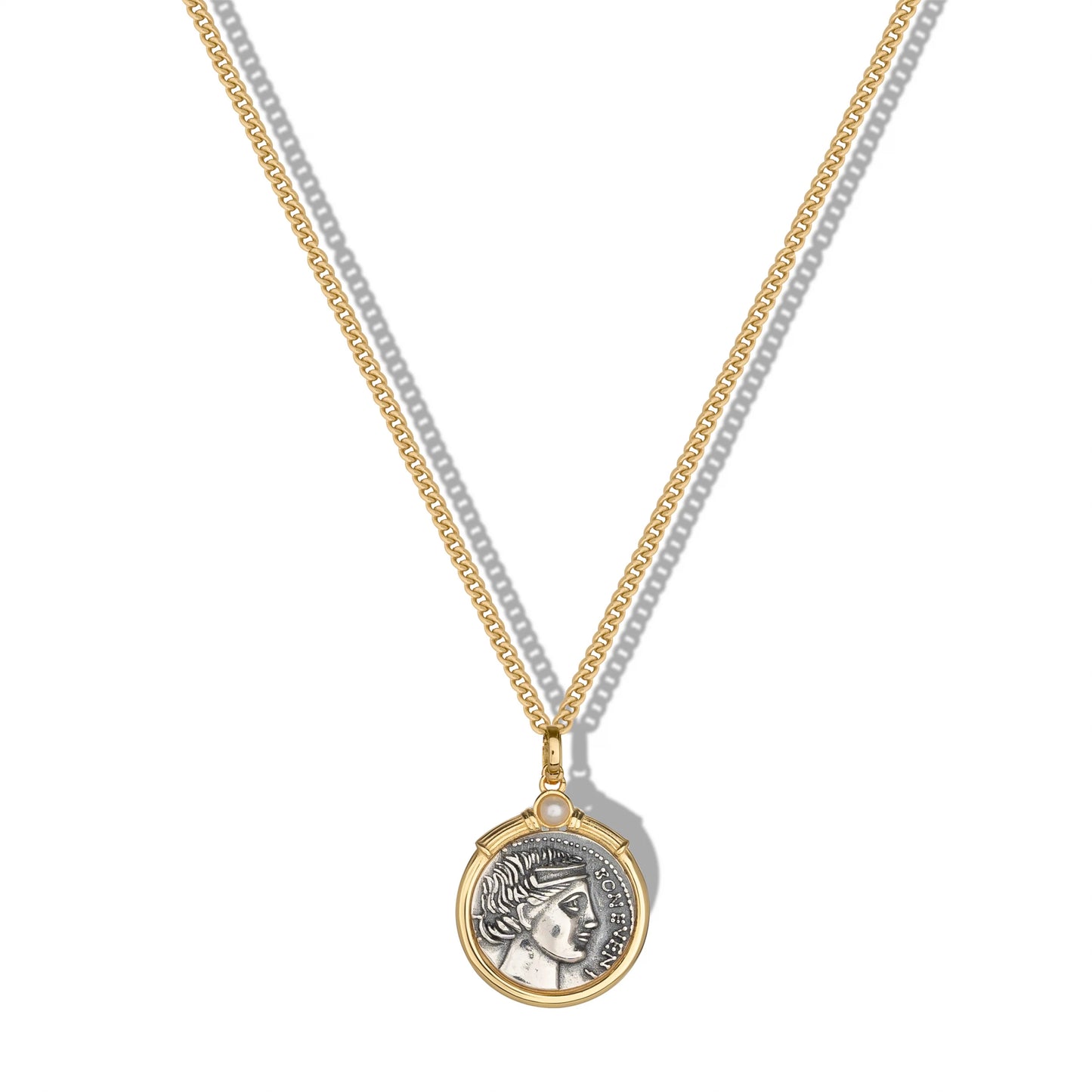Clara Cloe Denariòs Necklace in 925 sterling silver, 18 kt yellow gold plated, with small pearl