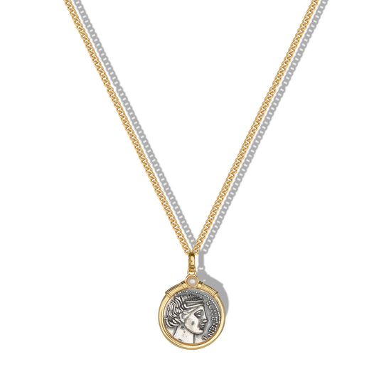Clara Cloe Denariòs Necklace in 925 sterling silver, 18 kt yellow gold plated, with small pearl