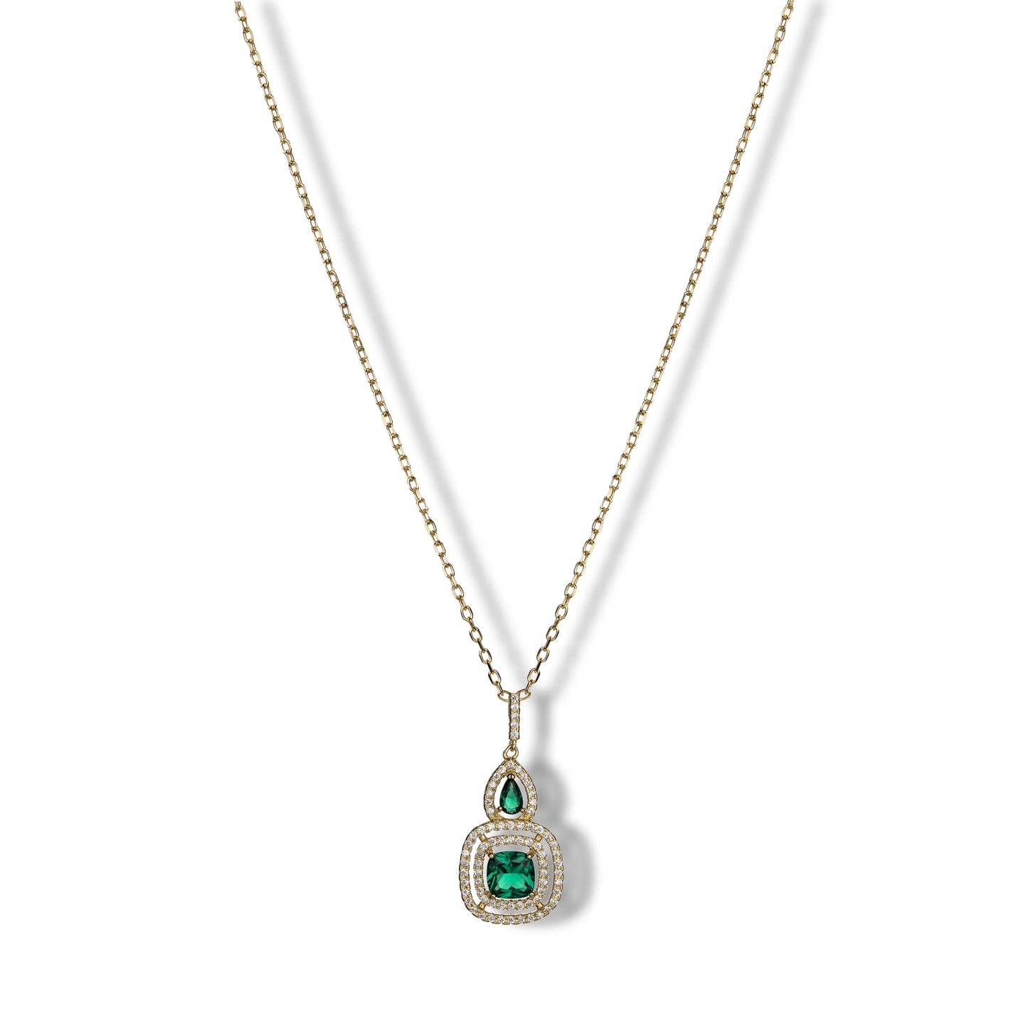 Clara Cloe Mia Gold Necklace in 925 Sterling Silver, 18 kt Gold Plated with Natural Green and White Quartz