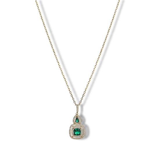 Clara Cloe Mia Gold Necklace in 925 Sterling Silver, 18 kt Gold Plated with Natural Green and White Quartz