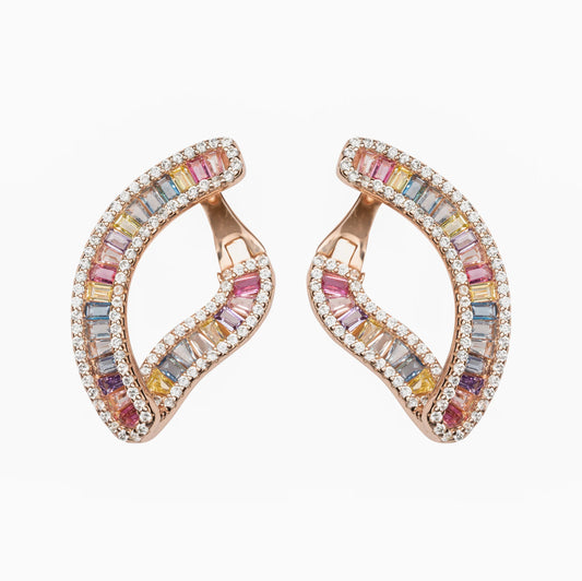 Clara Cloe Mondrian Earrings in 925 Sterling Silver, 18 kt Rose Gold Plated with Multicolor Natural Stones