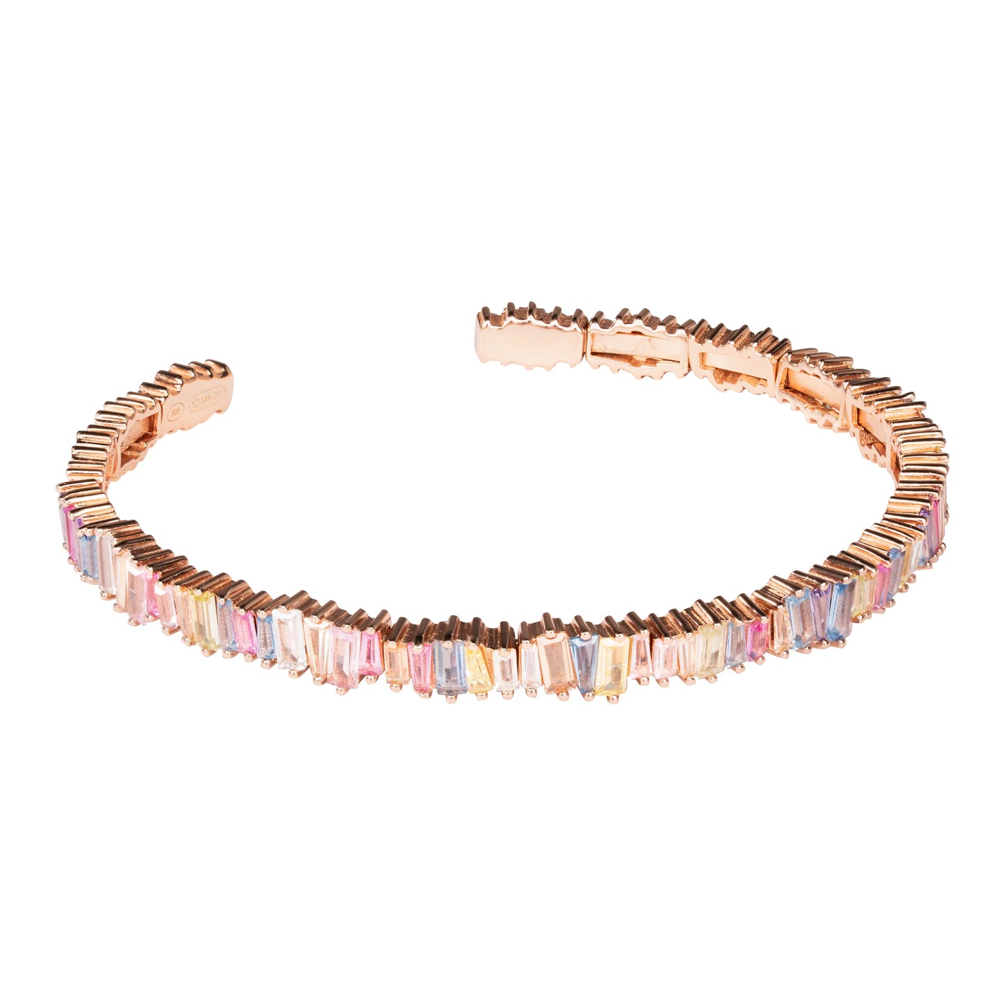 Clara Cloe Mondrian Semi-Rigid Bracelet in 925 sterling silver plated with 18 kt rose gold and multicolor natural stones