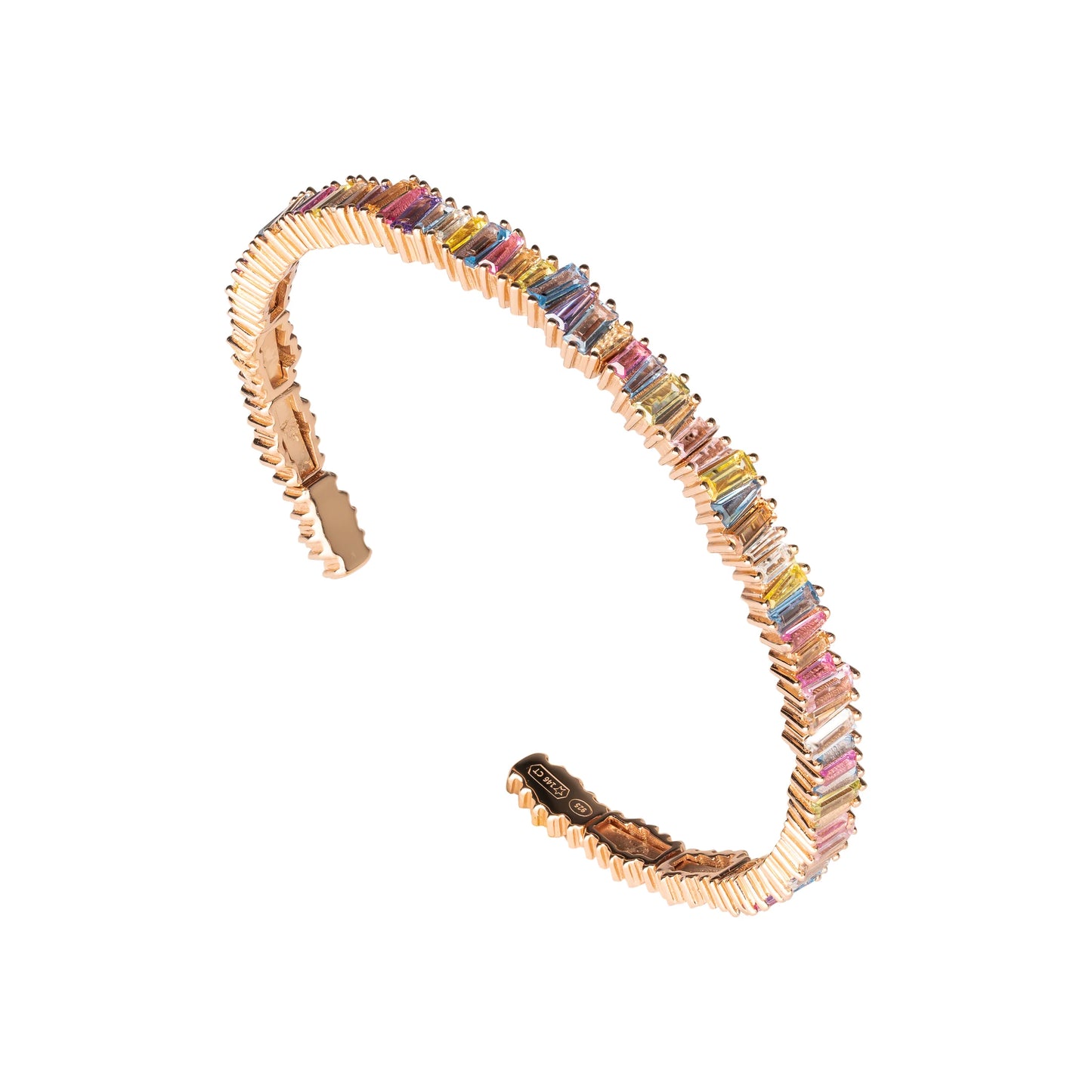 Clara Cloe Mondrian Semi-Rigid Bracelet in 925 sterling silver plated with 18 kt rose gold and multicolor natural stones