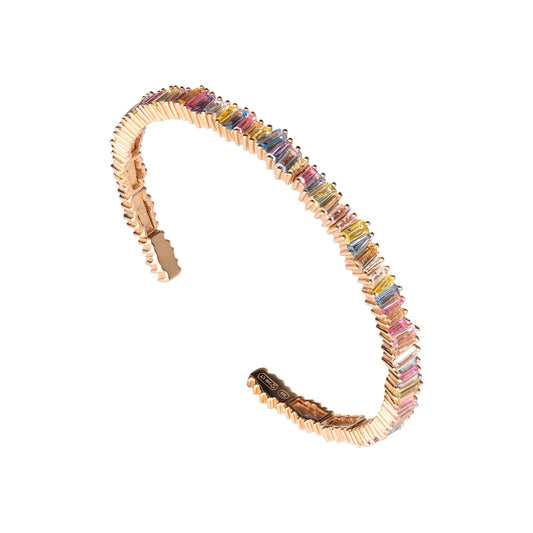 Clara Cloe Mondrian Semi-Rigid Bracelet in 925 sterling silver plated with 18 kt rose gold and multicolor natural stones