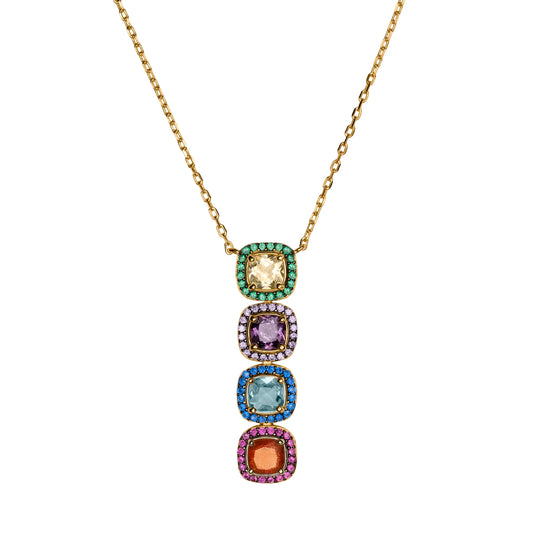 Clara Cloe Ara Macao Necklace in 925 sterling silver plated with 18 kt yellow gold and multicolor natural quartz