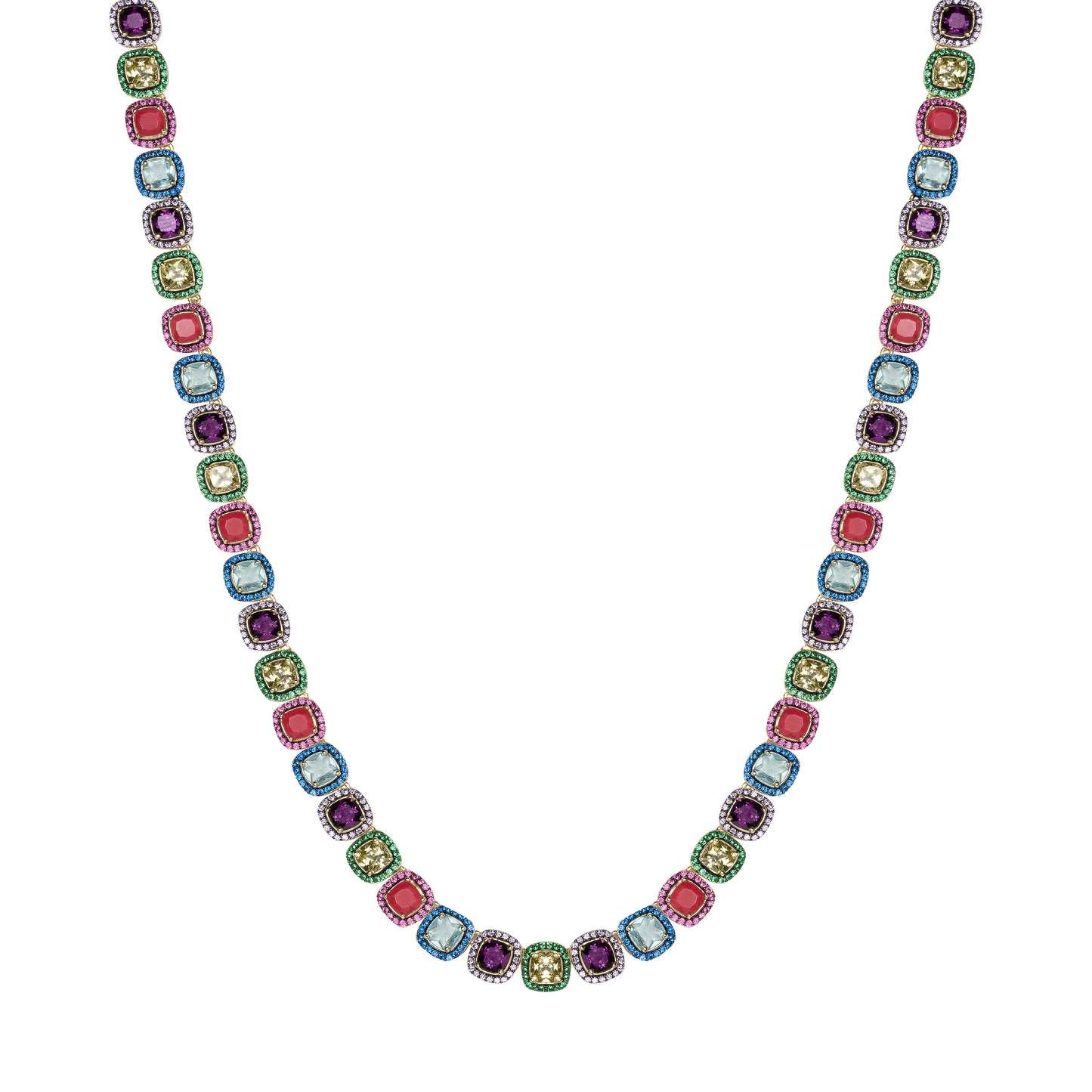 Clara Cloe Ara Macao Necklace in 925 Sterling Silver, 18 kt Yellow Gold Plated with Multicolor Natural Quartz.