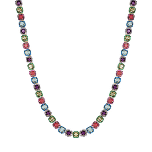 Clara Cloe Ara Macao Necklace in 925 Sterling Silver, 18 kt Yellow Gold Plated with Multicolor Natural Quartz.