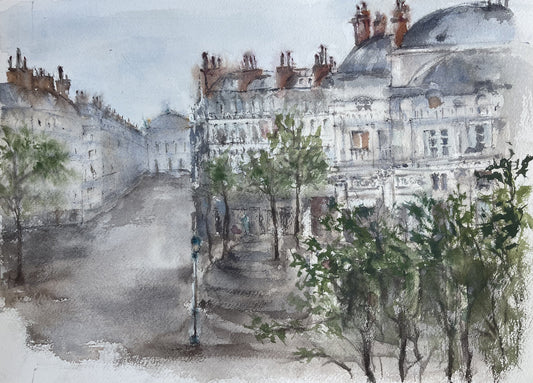 Morning Calm on Place Colette Original watercolor painting