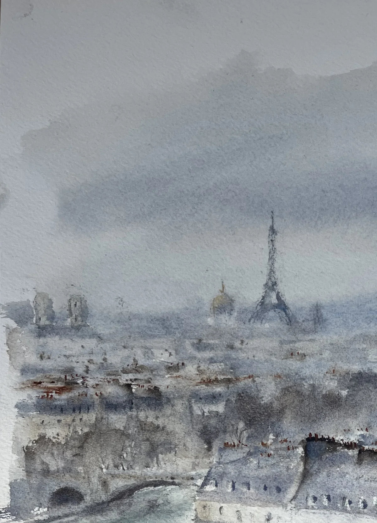 Paris Through the Mist – A View from Bonnie  Original watercolor painting