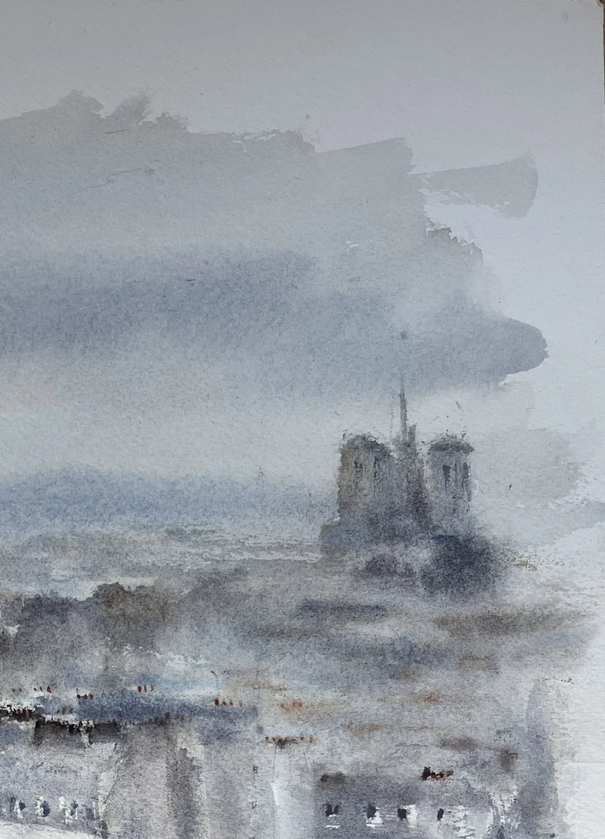 Paris Through the Mist – A View from Bonnie  Original watercolor painting