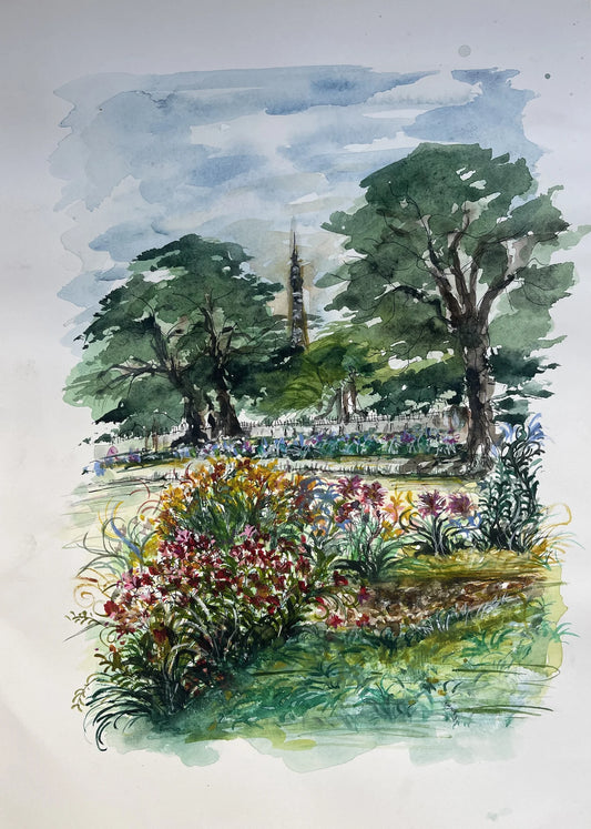 Paris in Bloom Original watercolor painting