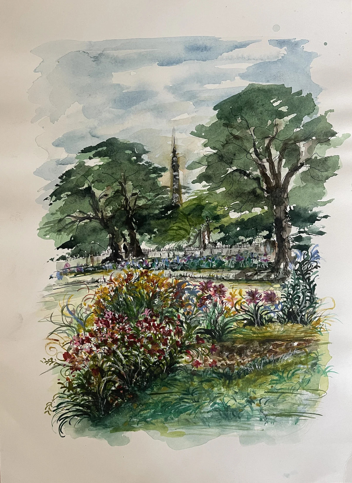 Paris in Bloom Original watercolor painting