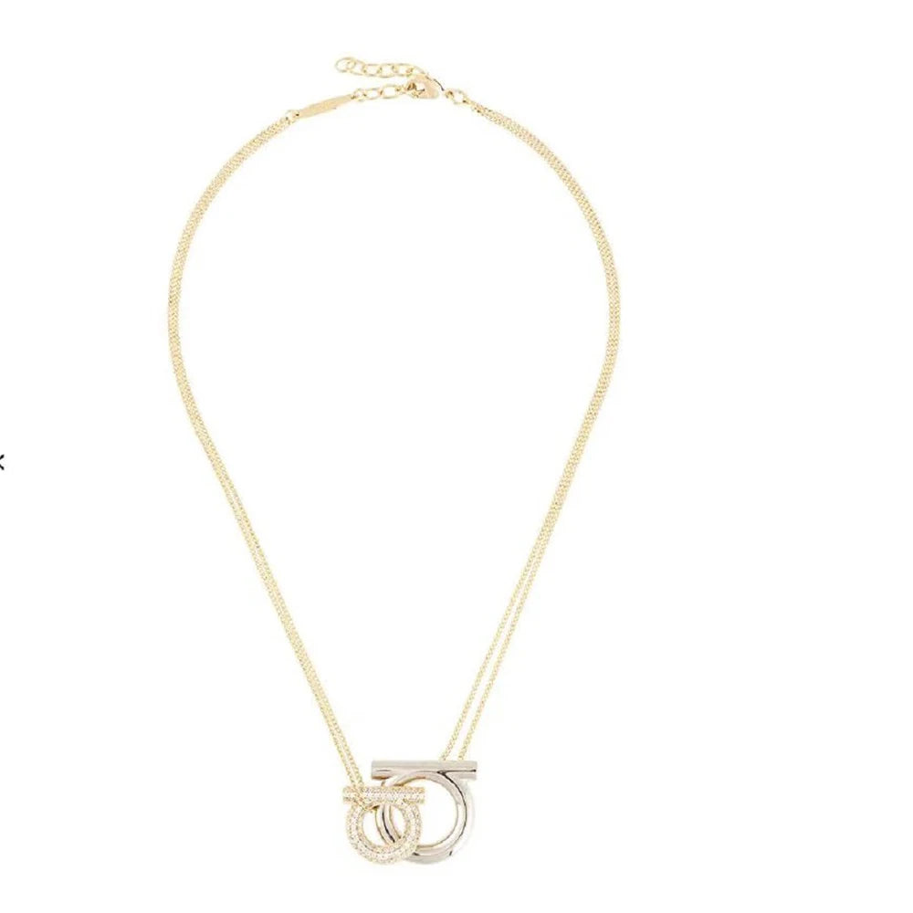 Golden Double Pendant Metal Chain Necklace
