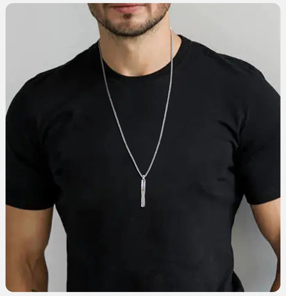 Stainless Steel Mobius Bar Pendant Necklaces for Men