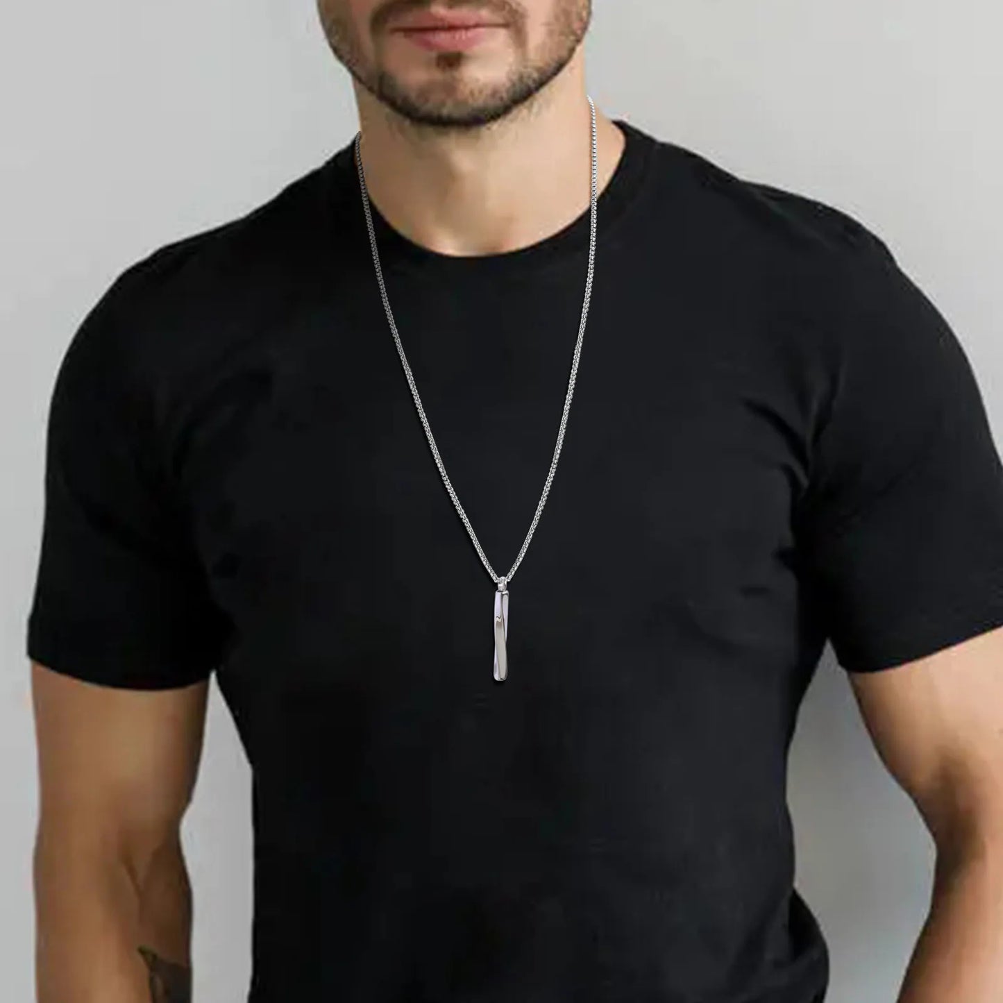 Stainless Steel Mobius Bar Pendant Necklaces for Men