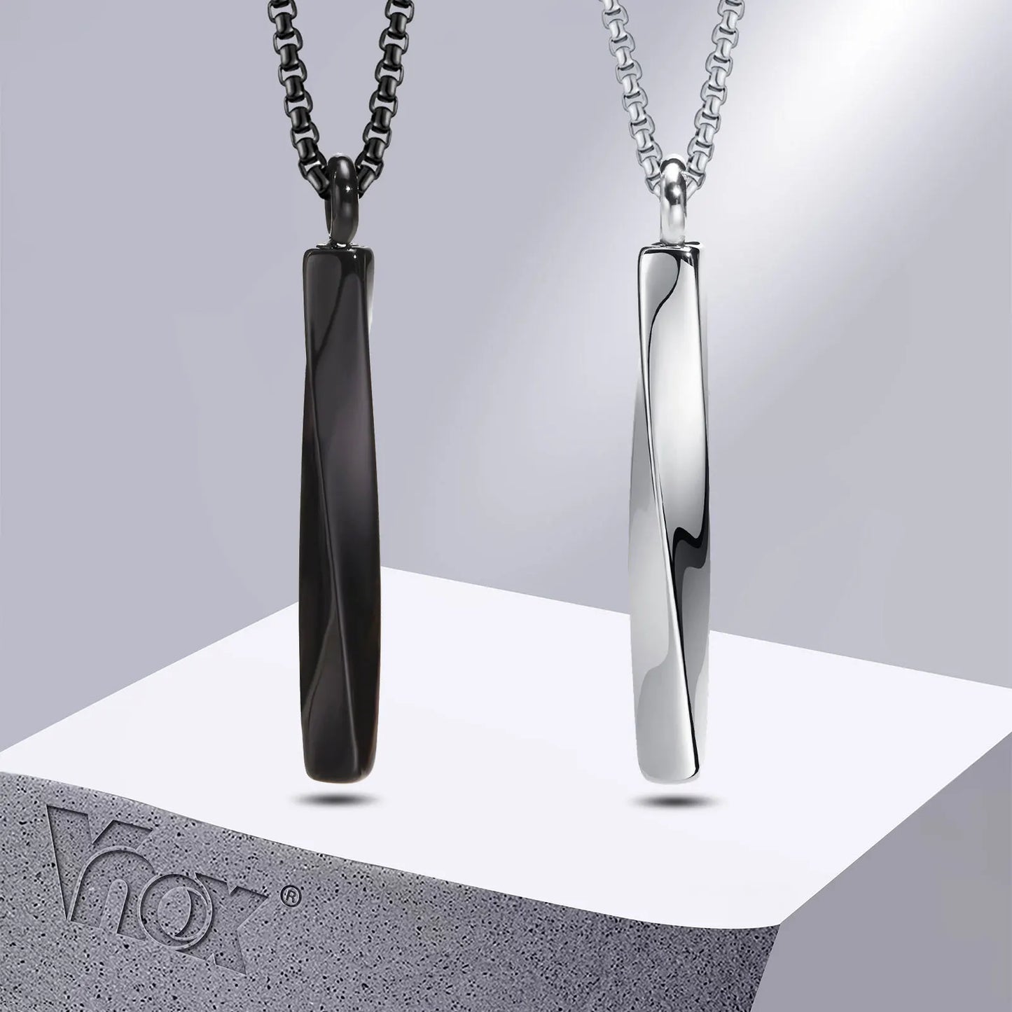 Stainless Steel Mobius Bar Pendant Necklaces for Men