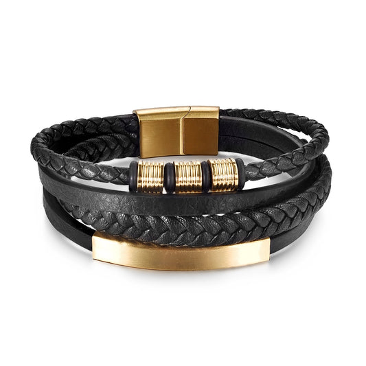Luxury Stainless Steel Beaded Bracelet Fashion Men's Jewelry Classic Multilayer Braided Leather Bracelet