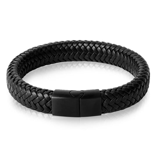 Men Jewelry Black/Brown Braided Leather Bracelet Stainless Steel Magnetic Clasp